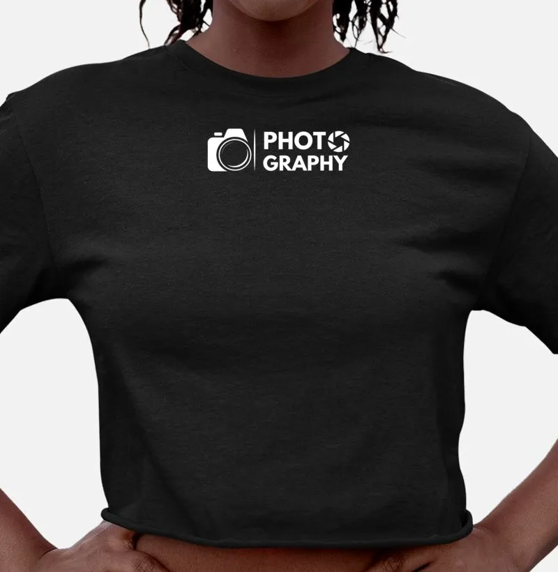 Camiseta feminina cropped, photo graphy