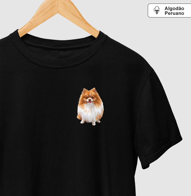 Pomerânia Laranja e Branca Minimalista - Camiseta Algodão Peruano