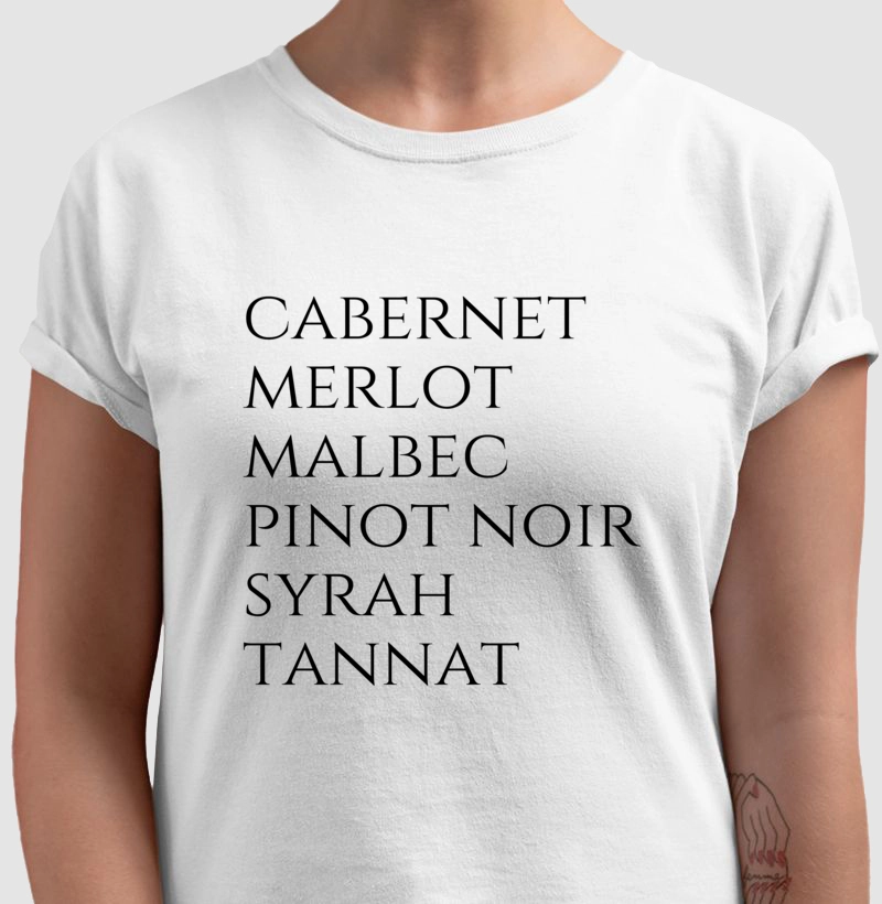 Camiseta Adulta - Tipos de Vinho