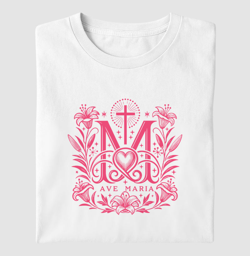 Camiseta Ave Maria Monograma Mariano Rosa