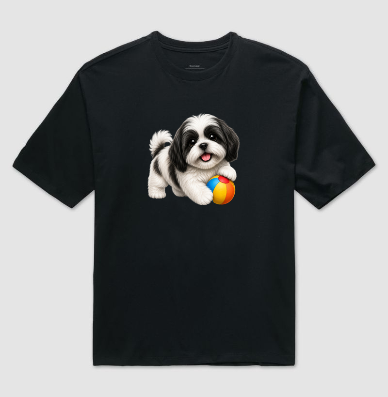 Lhasa Apso Preto - Desenho Animado - Camiseta Oversized