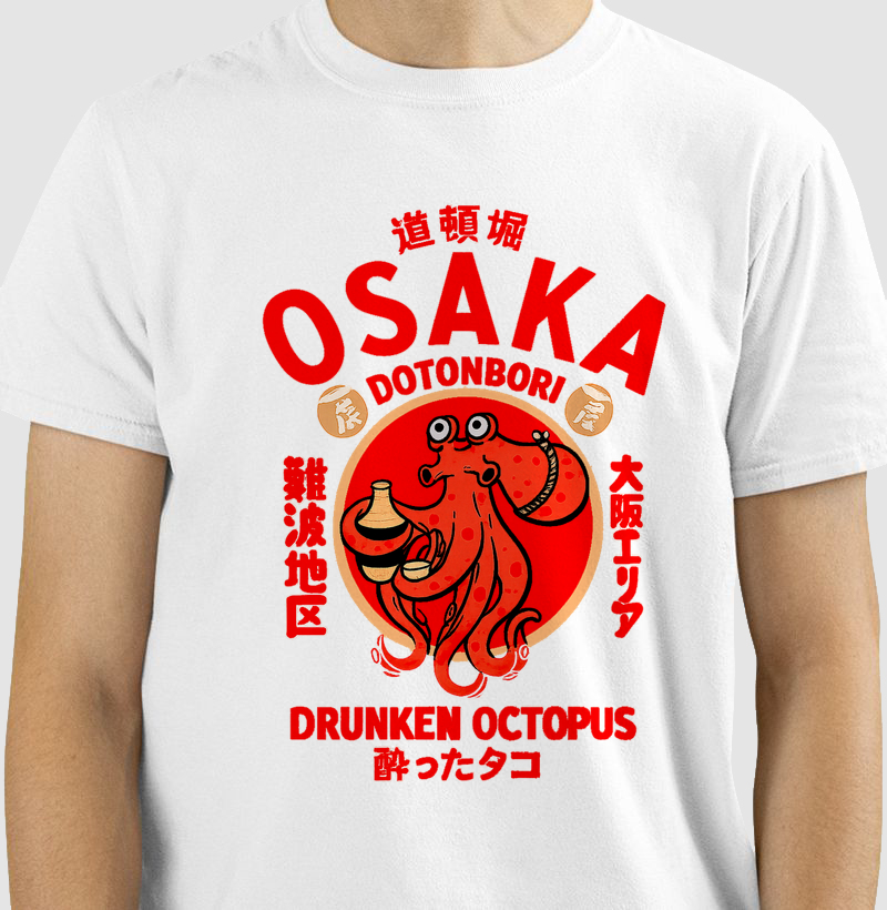 Camiseta Arte Japonesa Osaka Red Drunken Octopus Vintage
