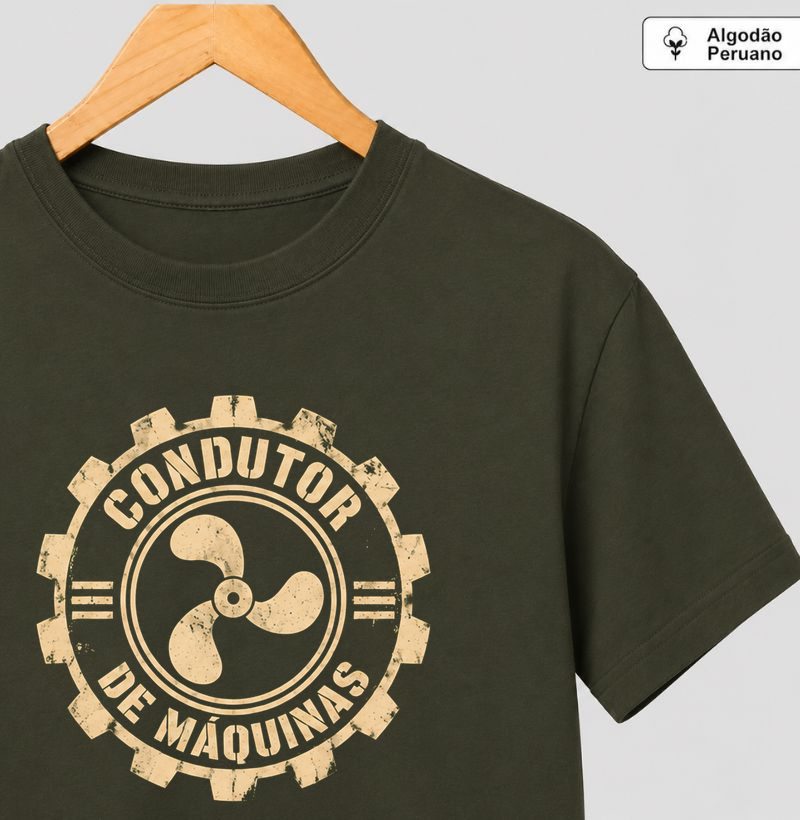 Condutor de Máquinas Stencil Símbolo - Camiseta Algodão Peruano