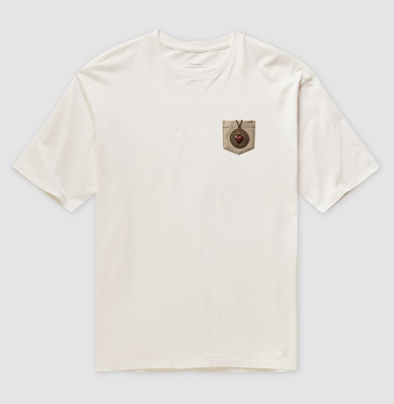 Camiseta Oversized Medalhão do Sagrado Coração de Jesus