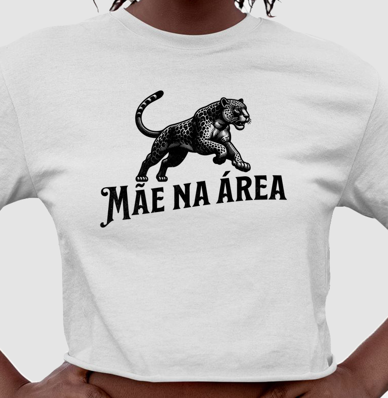 Camiseta cropped Mãe na Área - Algodão Premium - ilustração preta