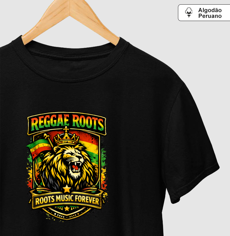 Camiseta Roots Music Forever.  Coleção Reggae Music. Masculina e Feminina. Algodão Peruano.