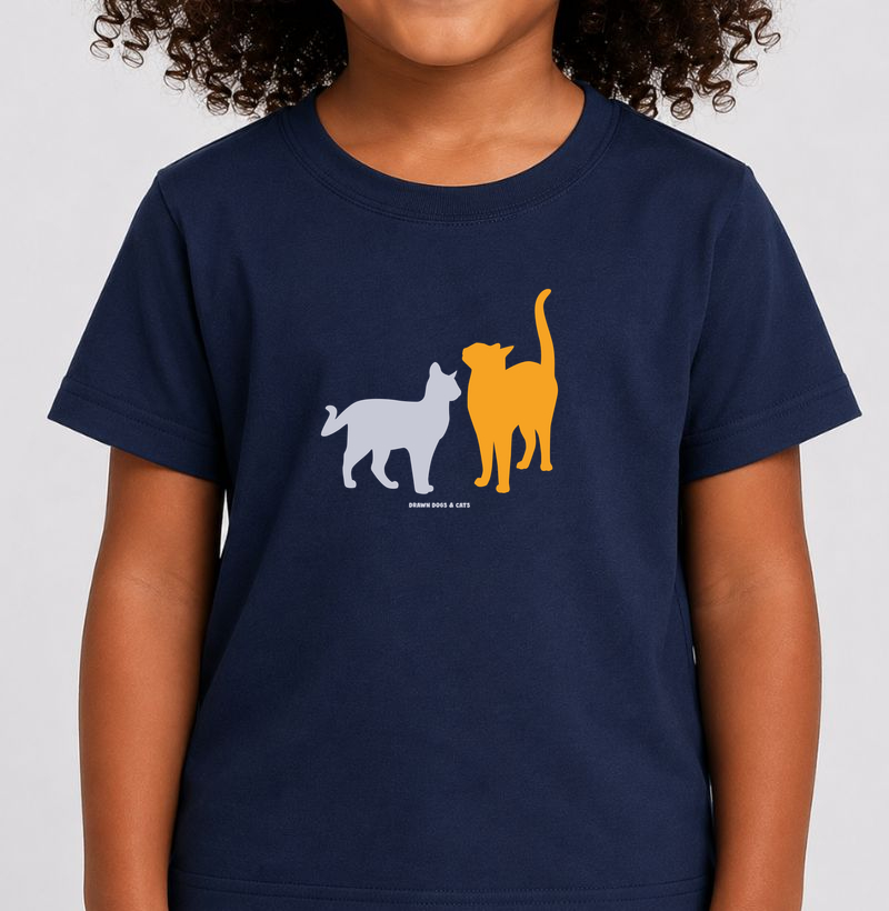 Silhuetas gatos laranja e cinza