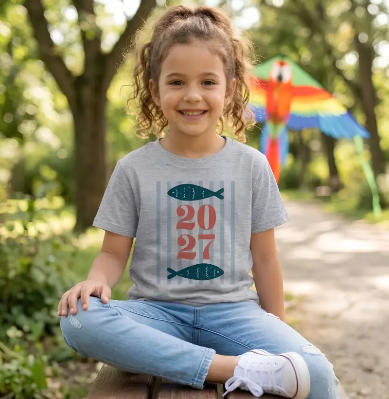 Camiseta Infantil Ano Novo 2027 Peixe Mediterrâneo 