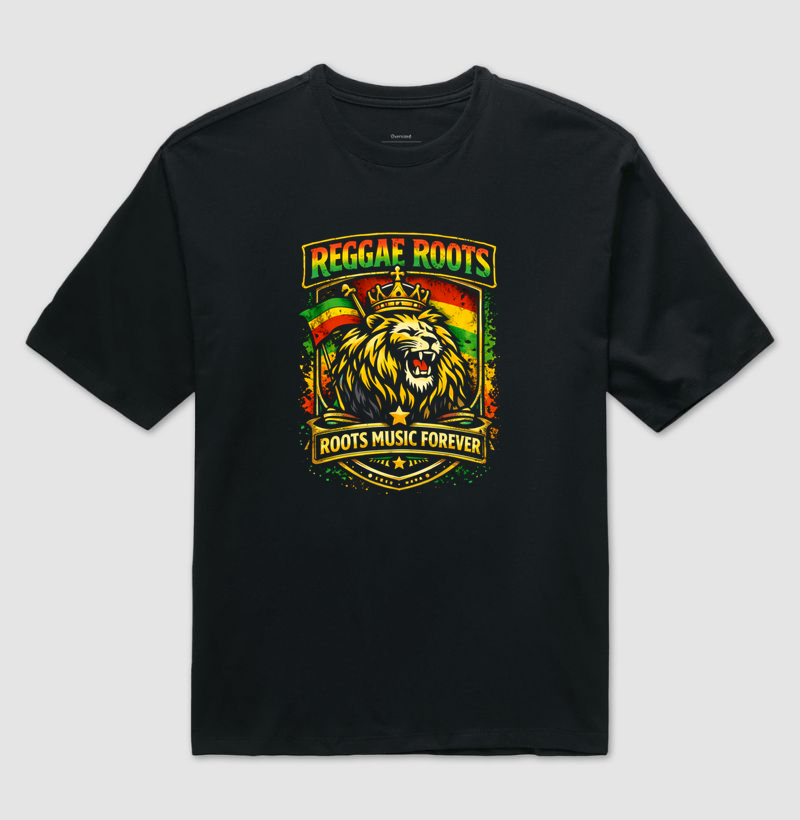 Camiseta Oversized Roots Music Forever.  Coleção Reggae Music. Unissex. Algodão Premium.