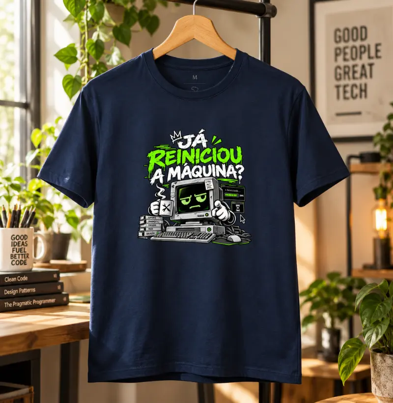 Já Reiniciou a Máquina? | Humor TI e Suporte - Camiseta Algodão Peruano