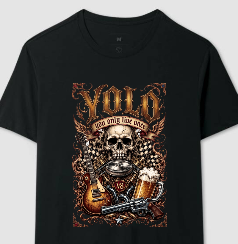 YOLO You Only Live Once | Camiseta Rock, V8 & Cerveja Vintage