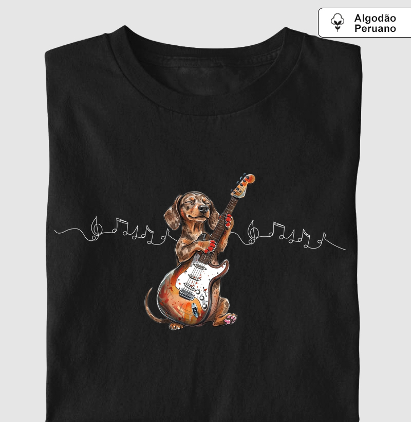 Dachshund guitarrista e notas