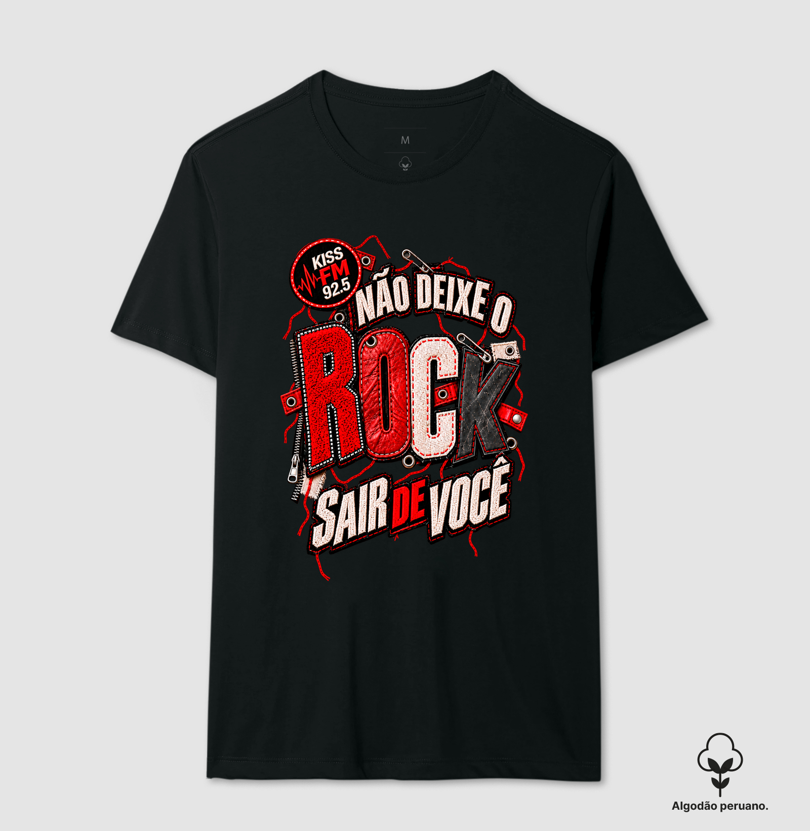 Patch Não Deixe o Rock Sair de Você - Camiseta Algodão Peruano