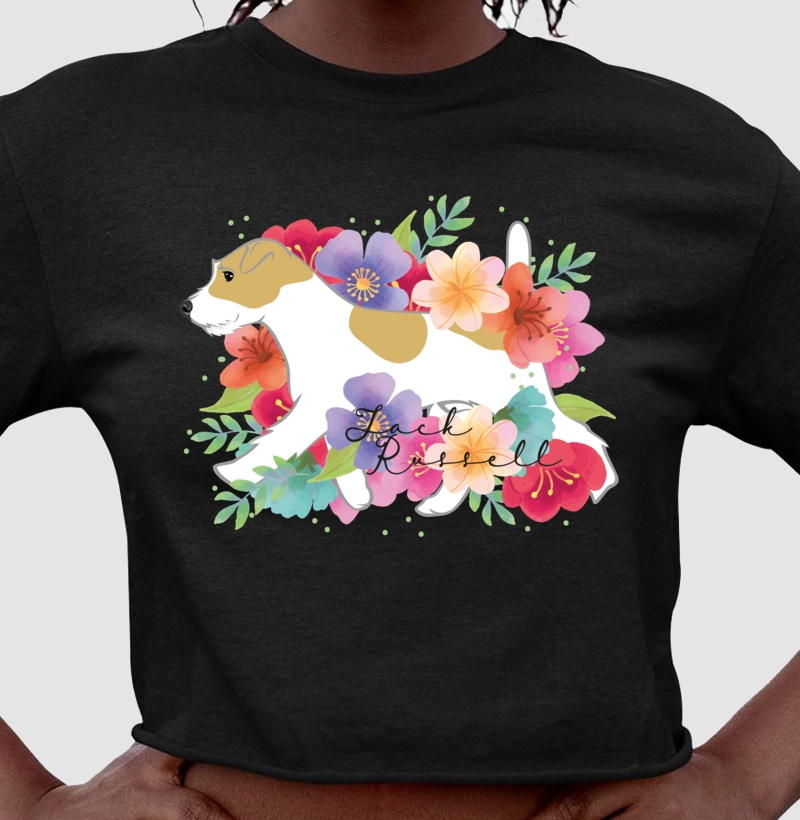 Camiseta Cropped Jack Russell Floral