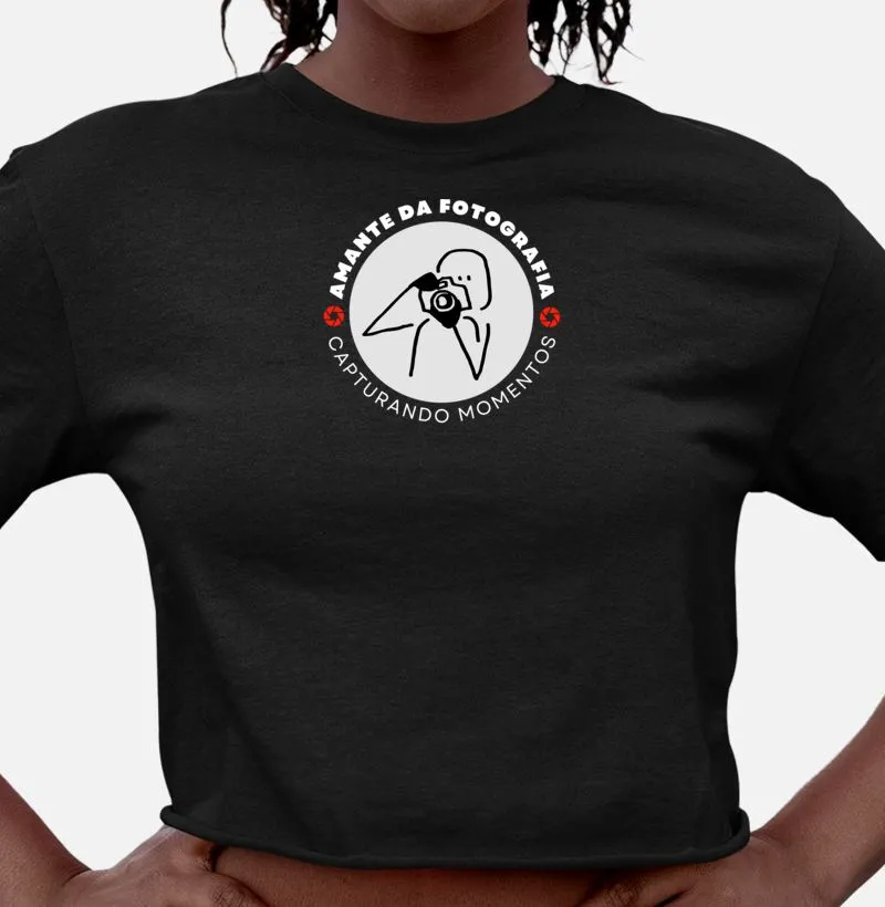 Camiseta feminina cropped amante da fotografia