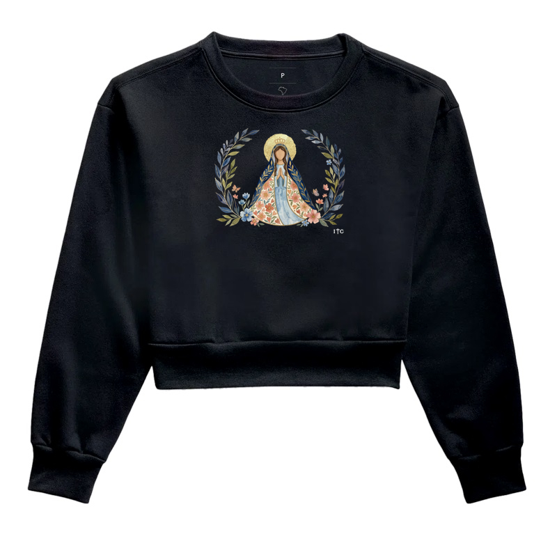 Moletom Cropped Virgem Maria em Aquarela