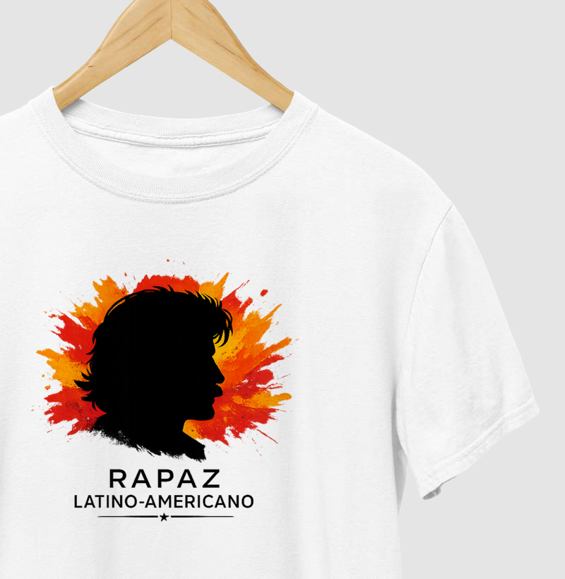 Camiseta Rapaz Latino-Americano. Coleção Música. Masculina e Feminina. Algodão Premium.