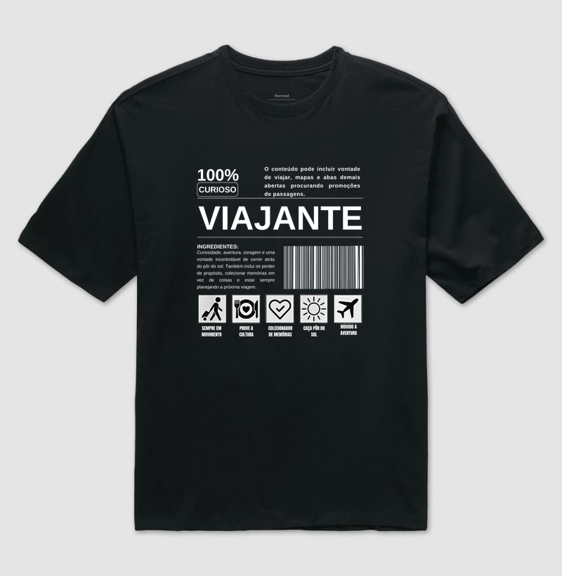 Camiseta Viajante 100% Curioso | Estampa Viagem | Excursionista