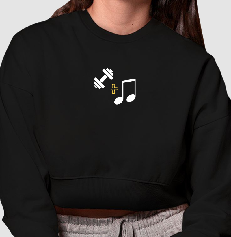Cropped Moletom TREINO + MÚSICA – TRN | Moletom Cropped Fitness Feminino Premium