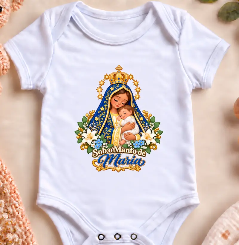 Nossa Senhora Aparecida — Sob o Manto de Maria - Body Infantil