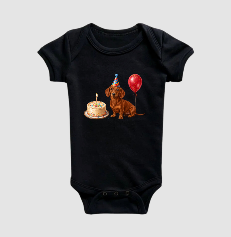 Dachshund Marrom - Aniversário - Body Infantil