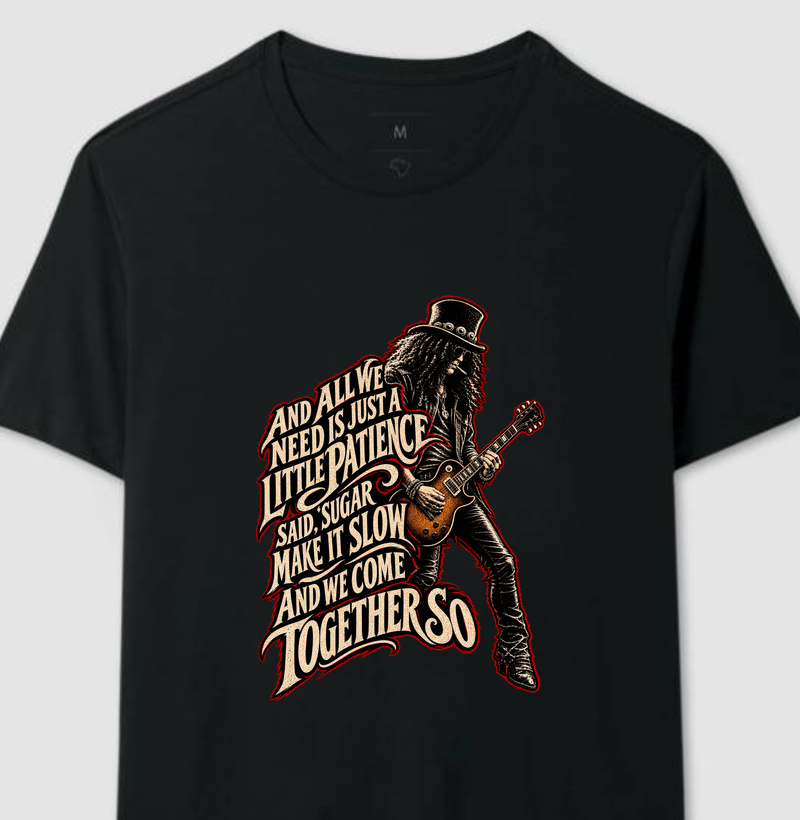 Camiseta Patience – Rock, Guitarra e Atitude | Estampa Vintage Rock - Camiseta