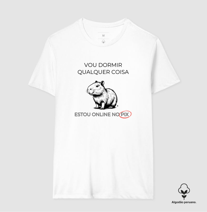 Camiseta Algodão Peruano Vou dormir qualquer coisa estou online no pix 
