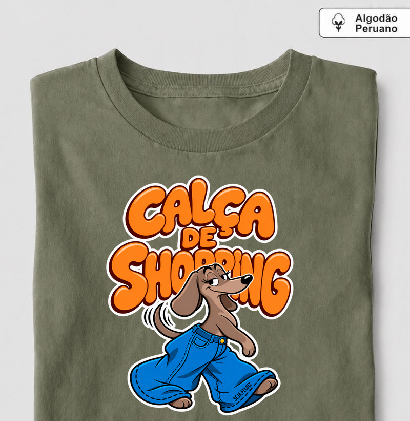 🐾 Calça de Shopping – Dachshund Edition 👖🛍️ - Camiseta Algodão Peruano
