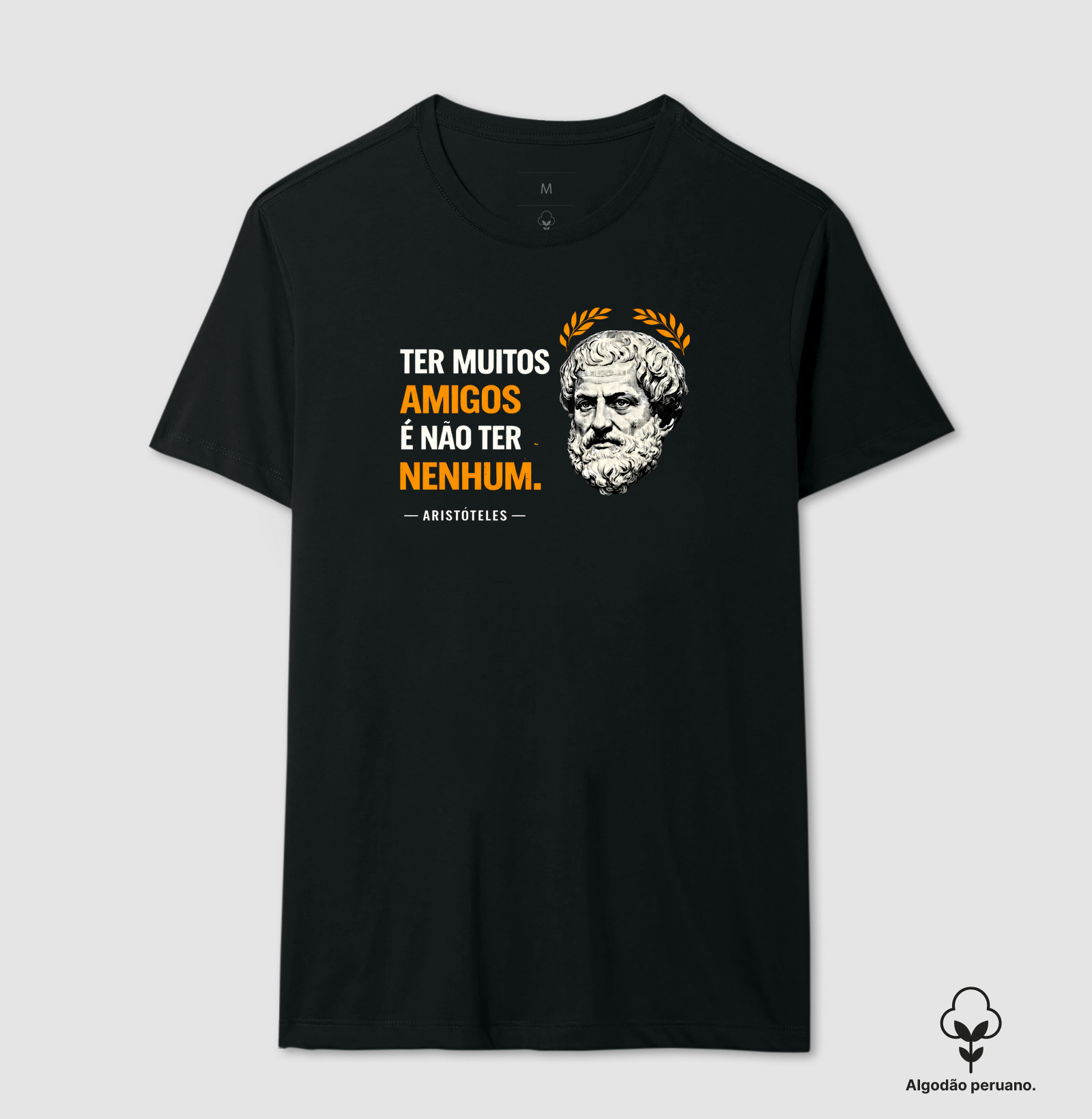 Filosofia de Aristóteles "Ter muitos amigos" - Camiseta Algodão Peruano