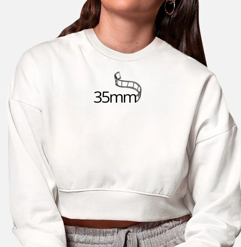 Moletom cropped feminino, tira de filme 35mm