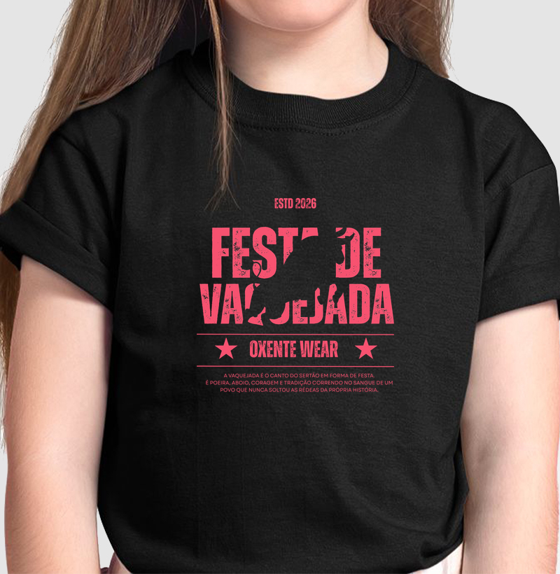 Camiseta "Festa de Vaquejada" (Premium) | Versão Rosa Carmim