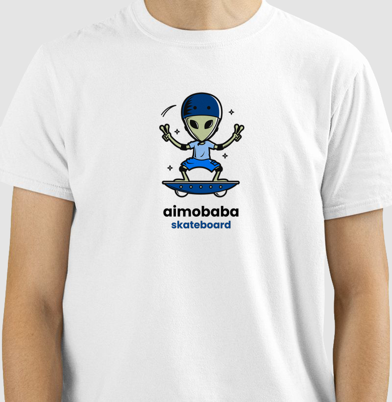 Camiseta Aimobaba Skate Alien masculina branca