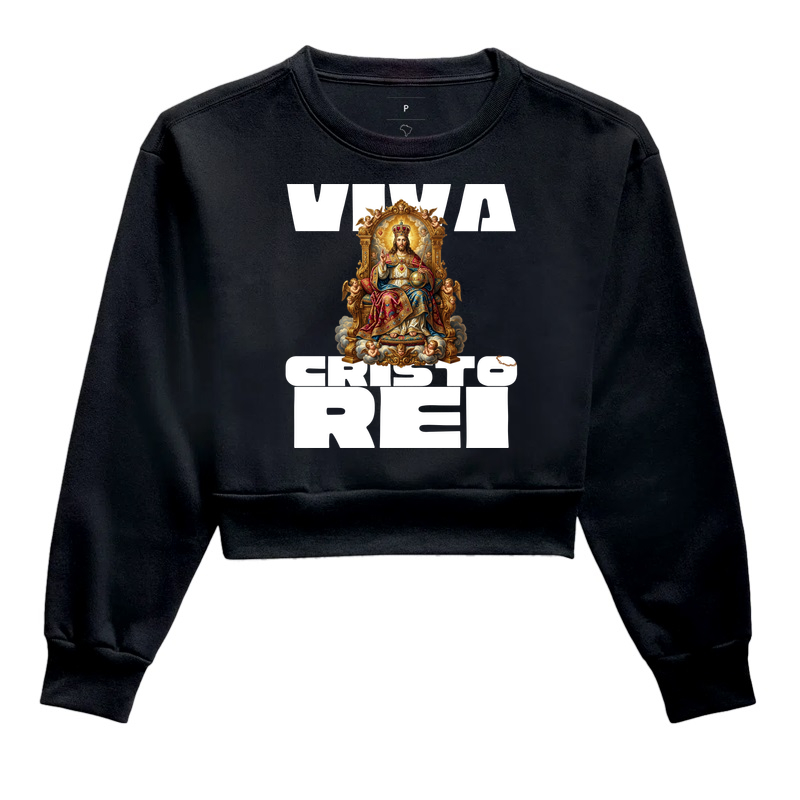 Viva Cristo Rei - Cropped Moletom Preta