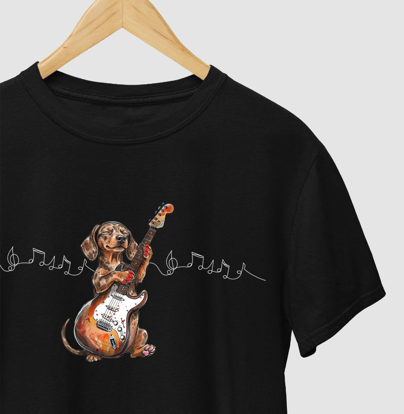 Dachshund guitarrista e notas