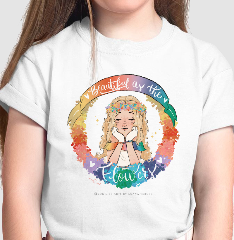 Camiseta Infantil Branca Beautiful Flowers by Luana Teruel