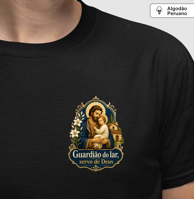 Camiseta Algodão Peruano Guardião do Lar (Estampa de Bolso)