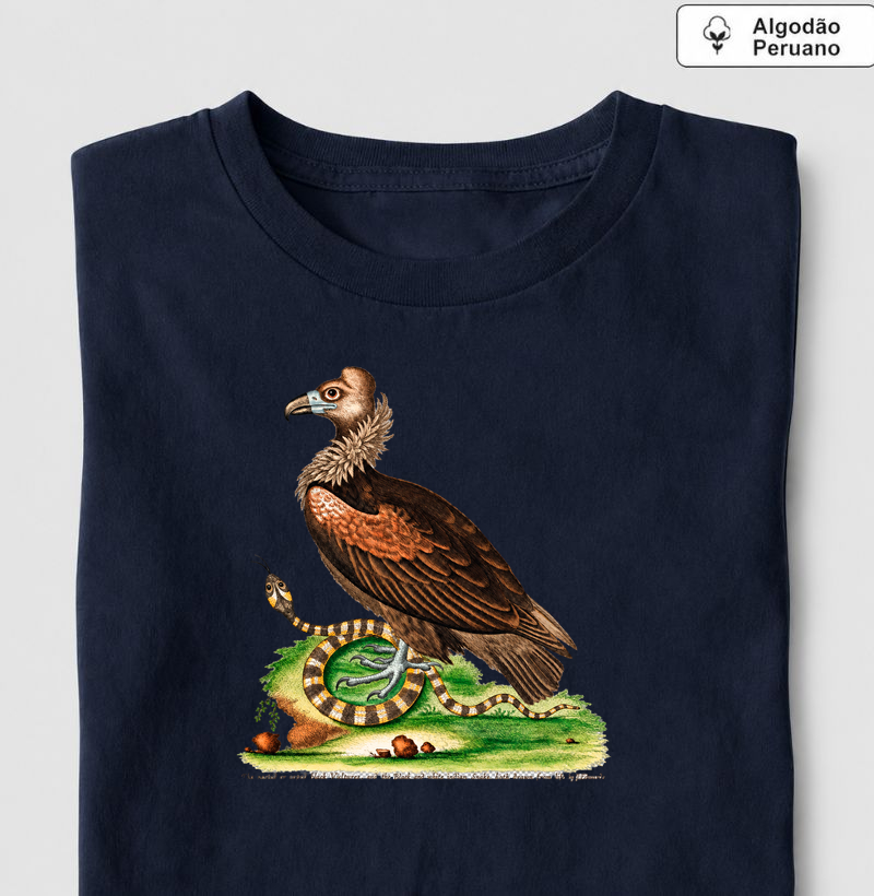 Camiseta Abutre e Serpente — História Natural do Século XVIII - Camiseta Algodão Peruano