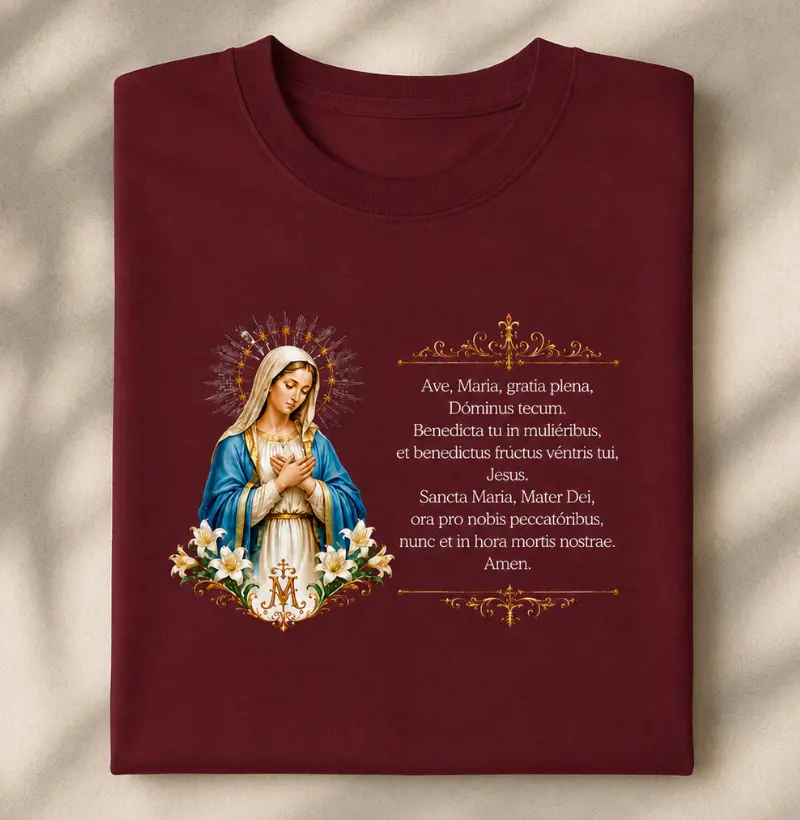Camiseta Imagem da Oração Ave Maria em Latim