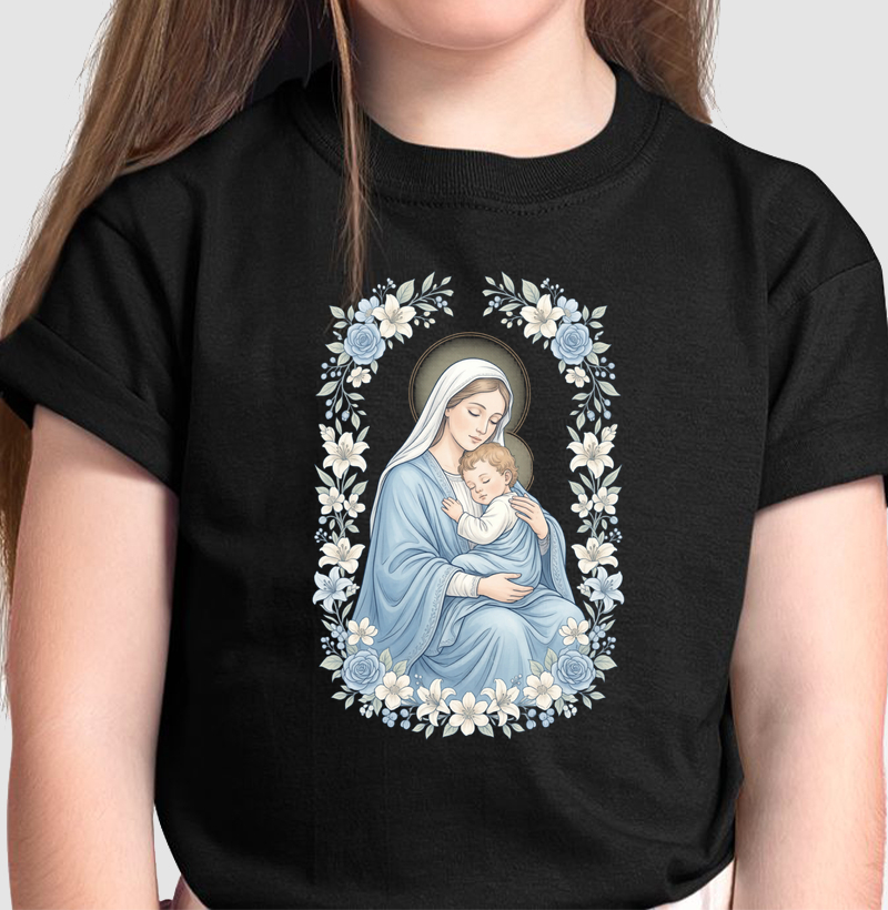 Camiseta Infantil Maria e o menino Jesus