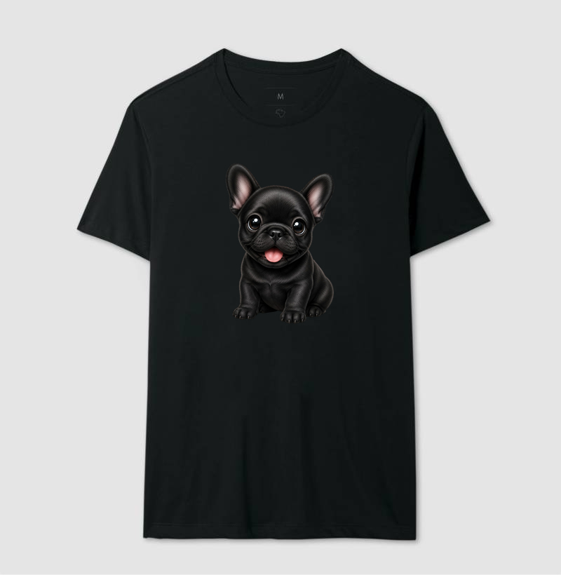 Bulldog (Buldogue) Francês Preto - Desenho Animado - Camiseta