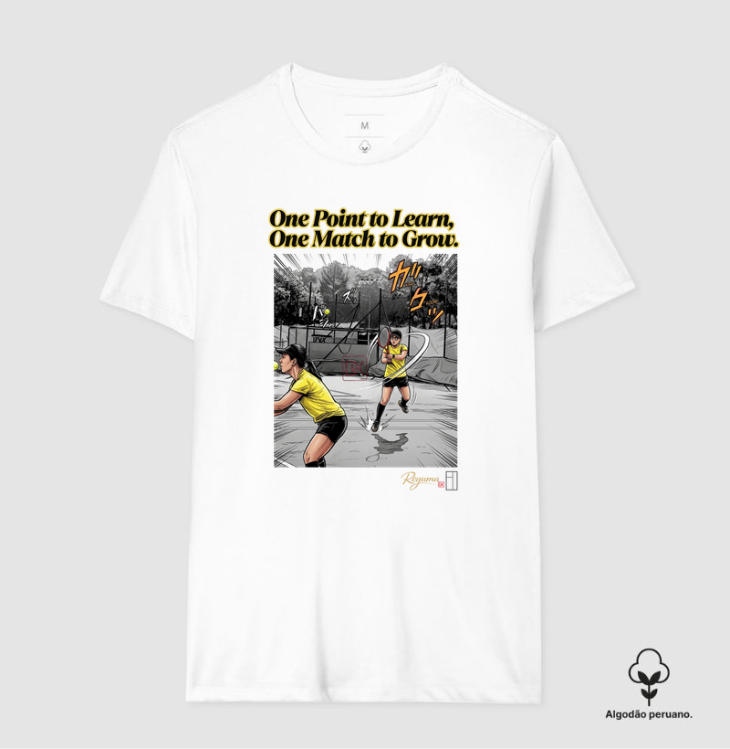 Camiseta Masculina, Feminina, Babylook e Unissex de Algodão Peruano Tennis “One Point To Learn” 