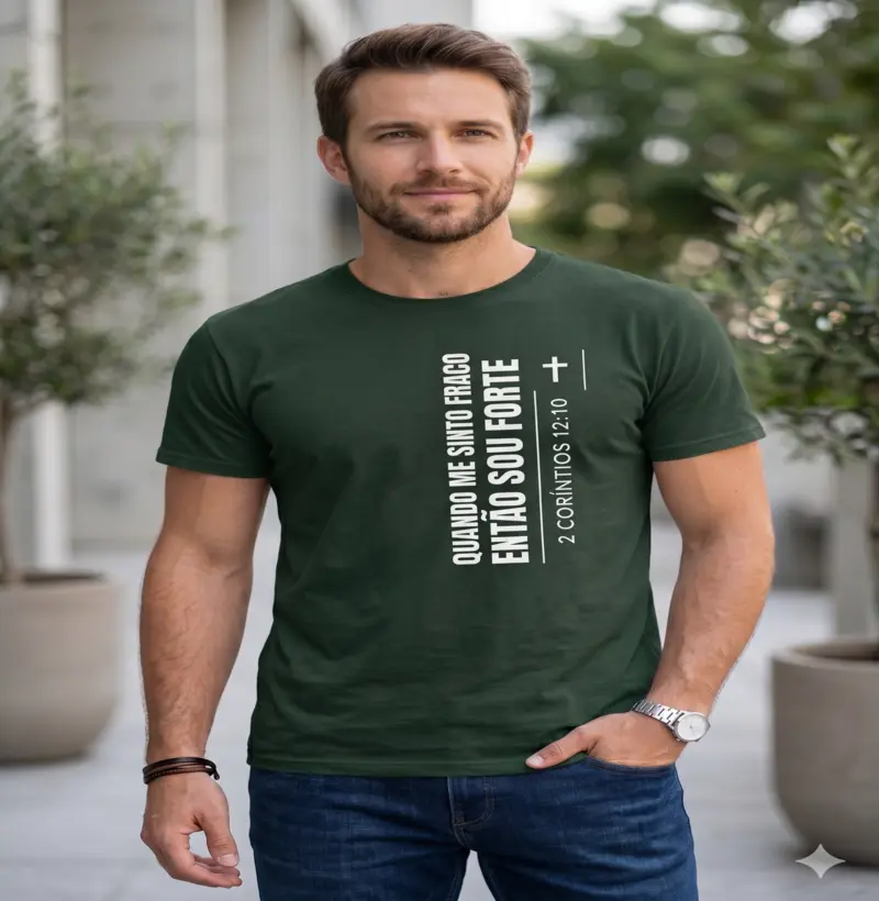 Camiseta Cristã Minimalista - Quando me sinto fraco, então sou forte - 2 Coríntios 12:10.