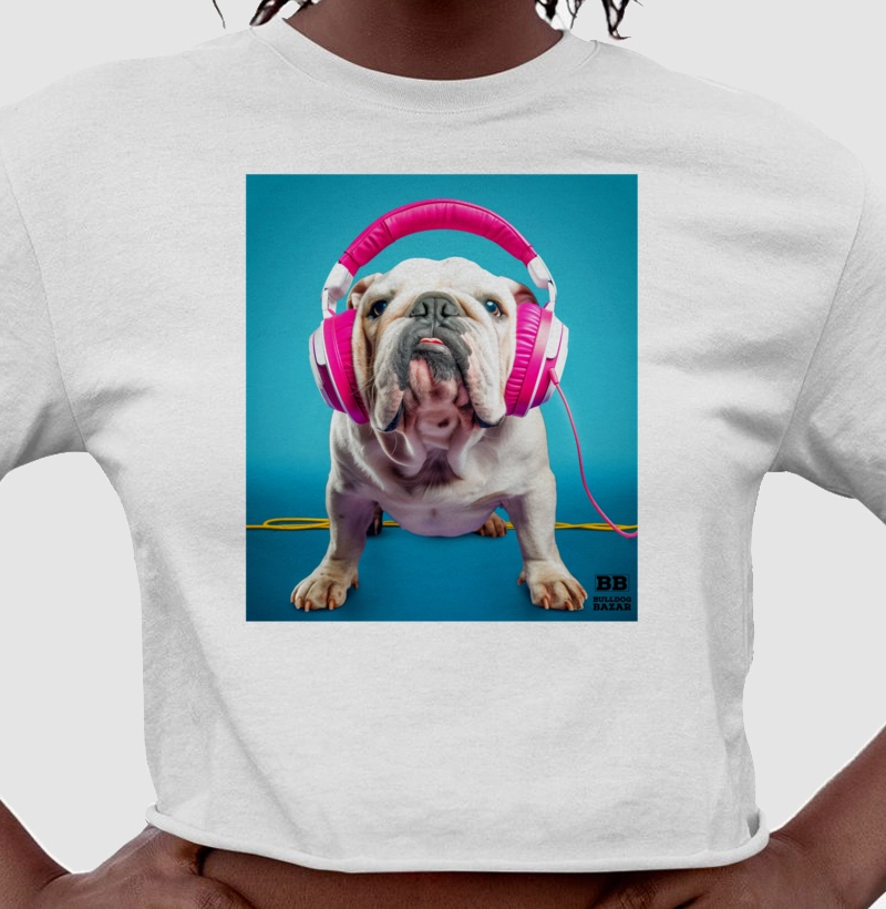 Camiseta Cropped Bulldog Ingles "Headphones" 