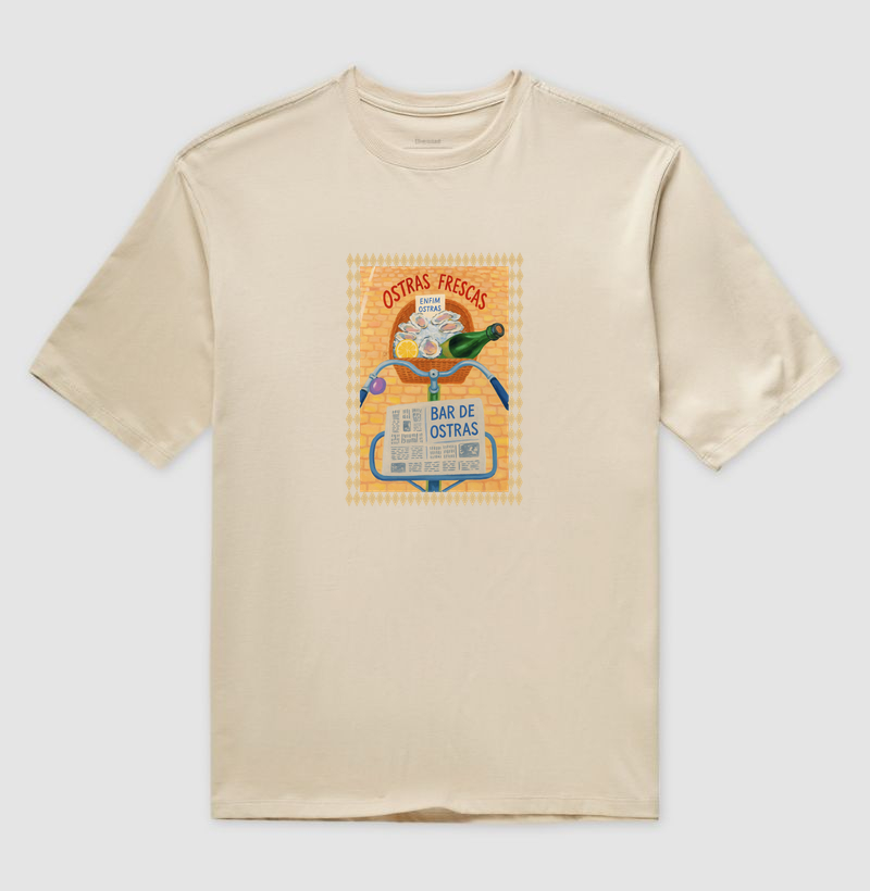 Camiseta Oversized Ostras Frescas Card Bege