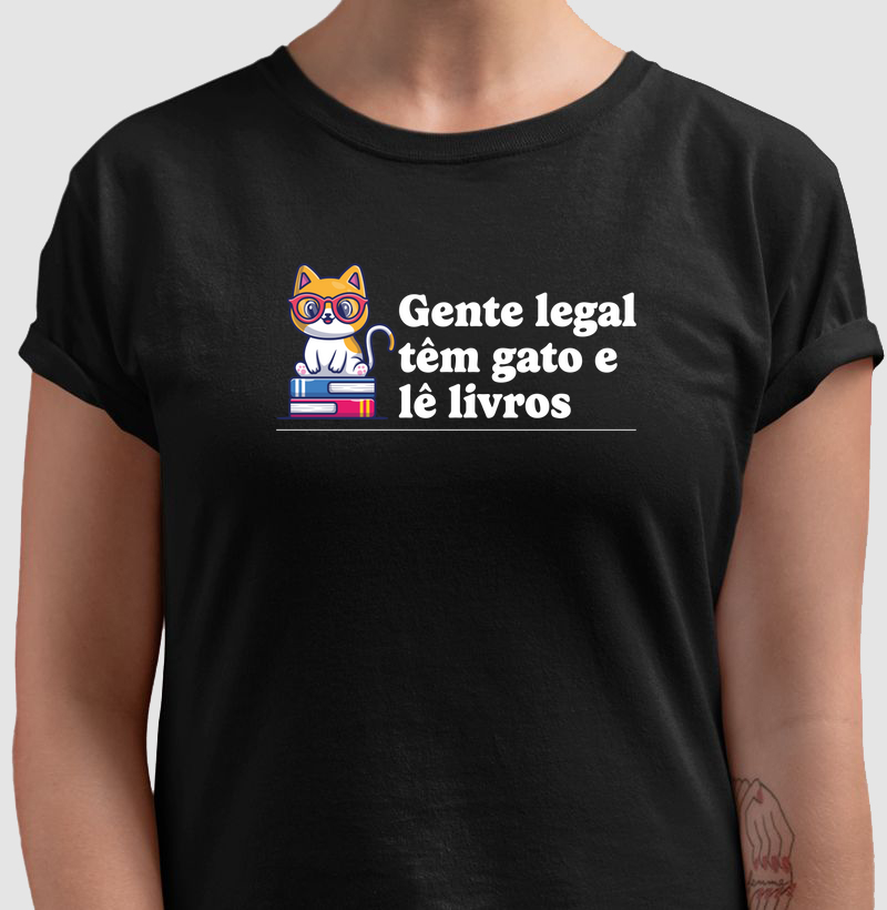 Camiseta Gente legal têm gato e lê livros, nova versão