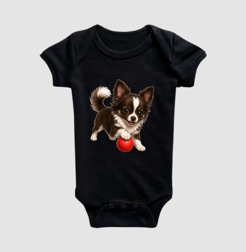 Chihuahua Pelo Longo Marrom - Desenho Animado - Body Infantil
