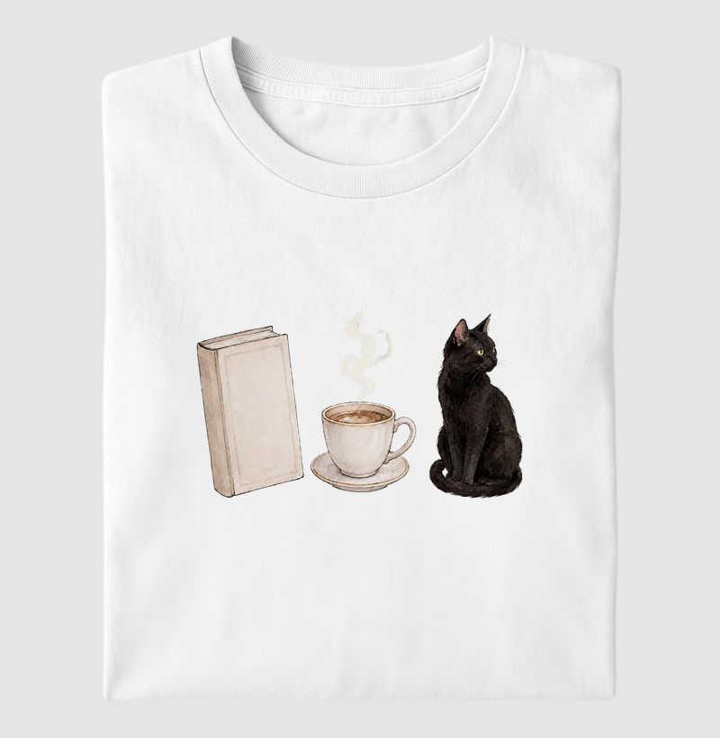 Entre Livros, Cafés e Gatos - Camiseta