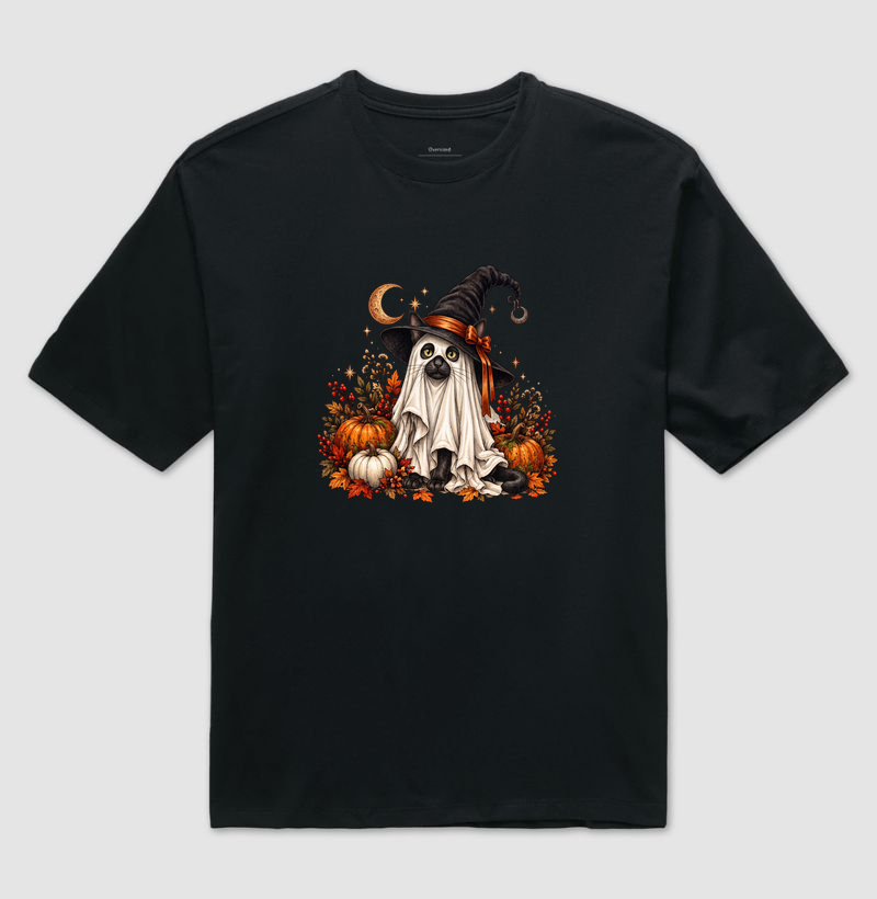 Gato Bruxo do Halloween - Camiseta Oversized