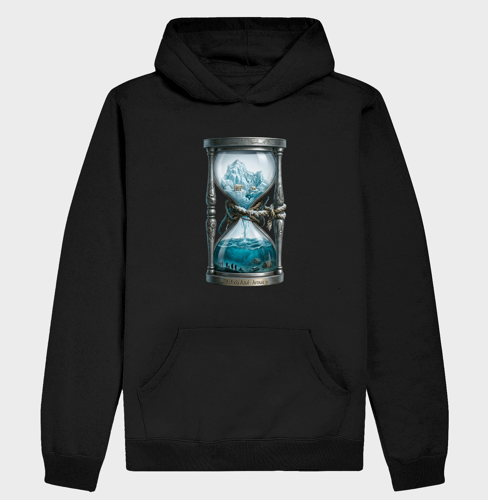 Hoodie AROUA Studio (IA) — Ampulheta do Degelo (Asfixia Azul, Moletom com Capuz, INK)