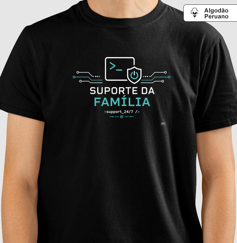 Camiseta Suporte da Família — support_24/7 (Dark Mode) em Algodão Peruano
